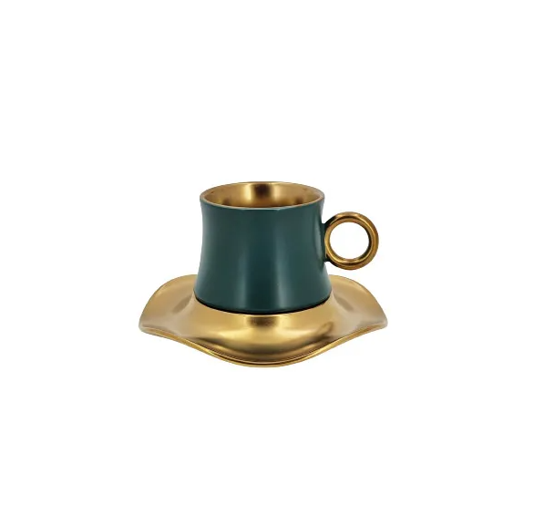 Cup & Saucer Green Gold