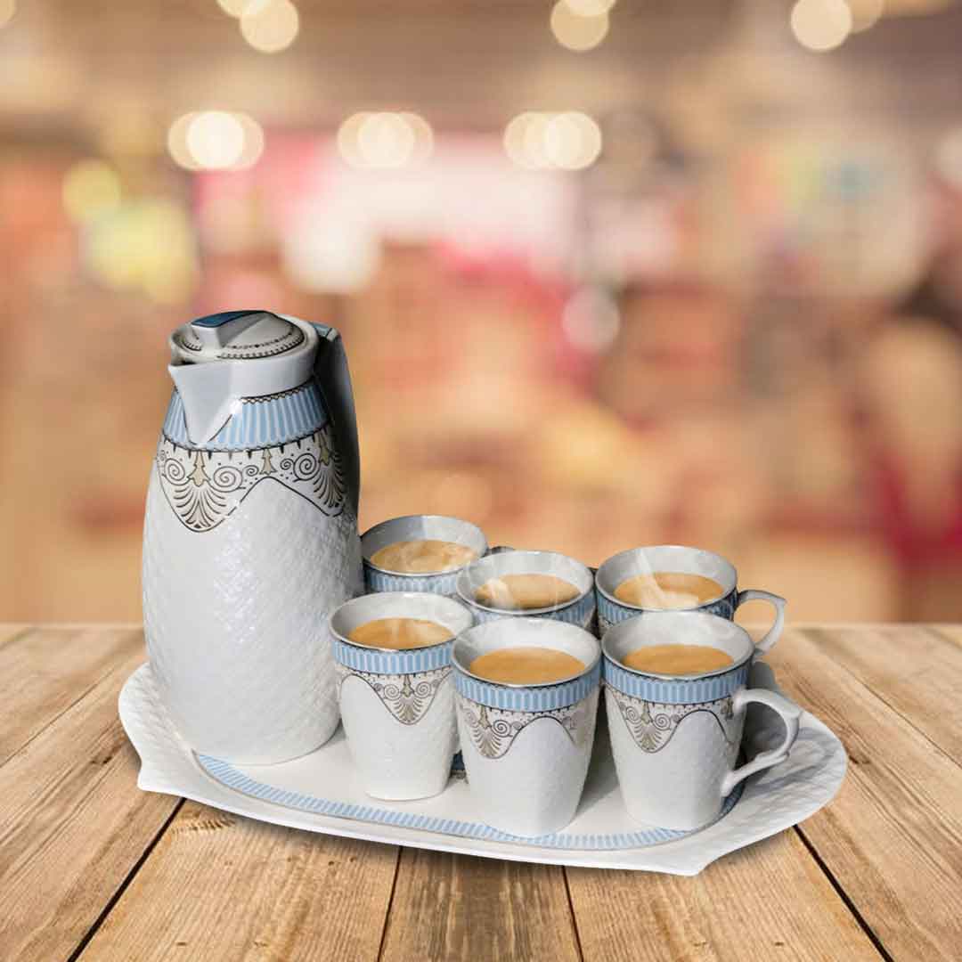 Imported Tea Set kettle + 6 Pcs Tea cups + Tray